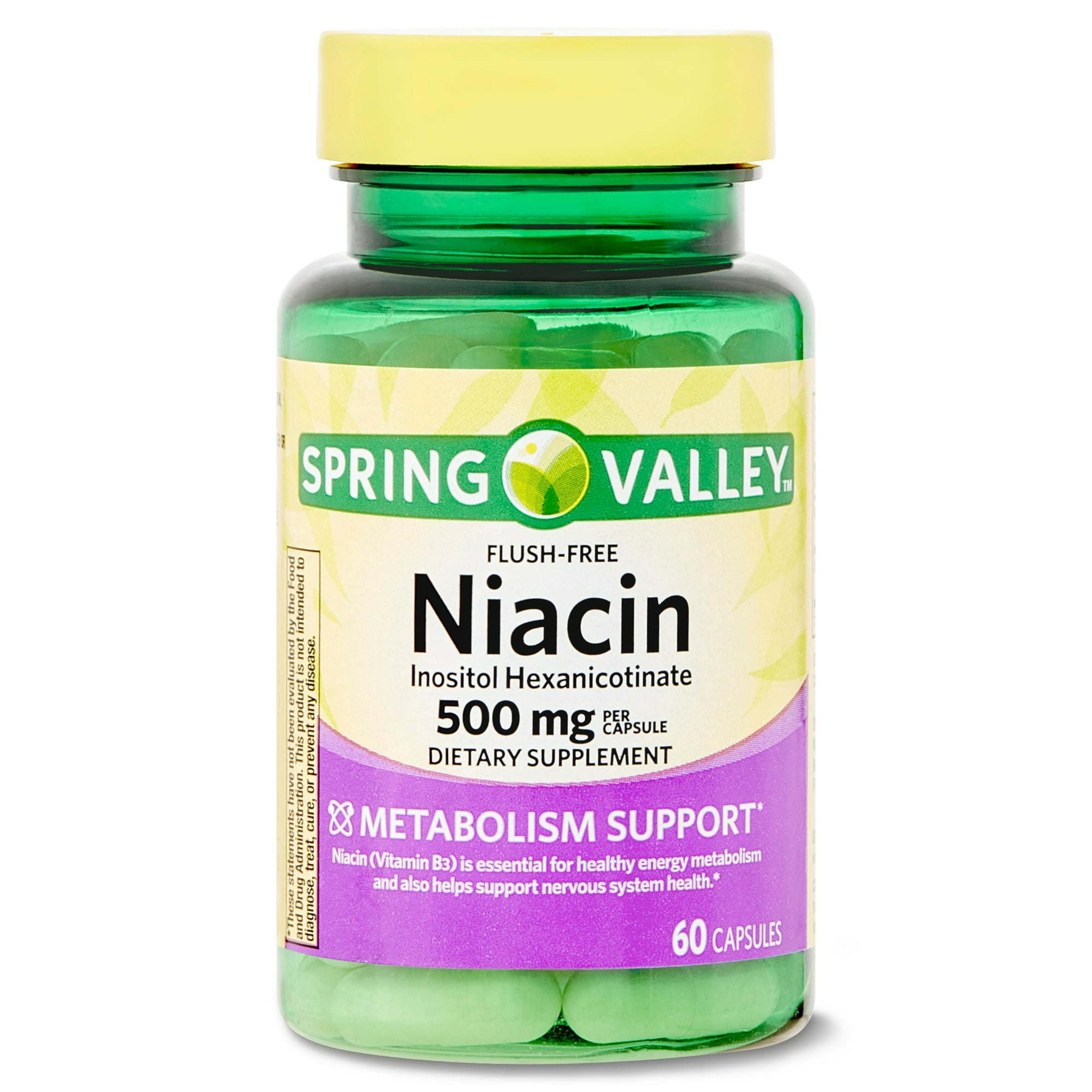 Spring Valley Niacin Inositol Hexanicotinate Metabolism Support Dietary Supplement Capsules, 500 mg, 60 Count Spring Valley Niacin Inositol Hexanicotinate Metabolism Support Dietary Supplement Capsules, 500 mg, 60 Count
