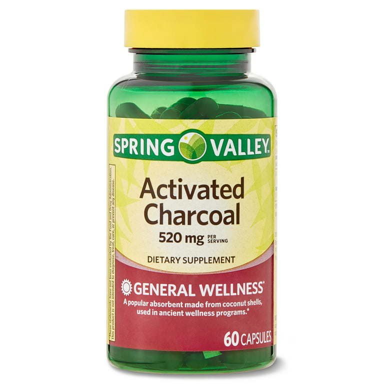 Spring Valley Activated Charcoal Dietary Supplement, 520 mg, 60 count Spring Valley Activated Charcoal Dietary Supplement, 520 mg, 60 count