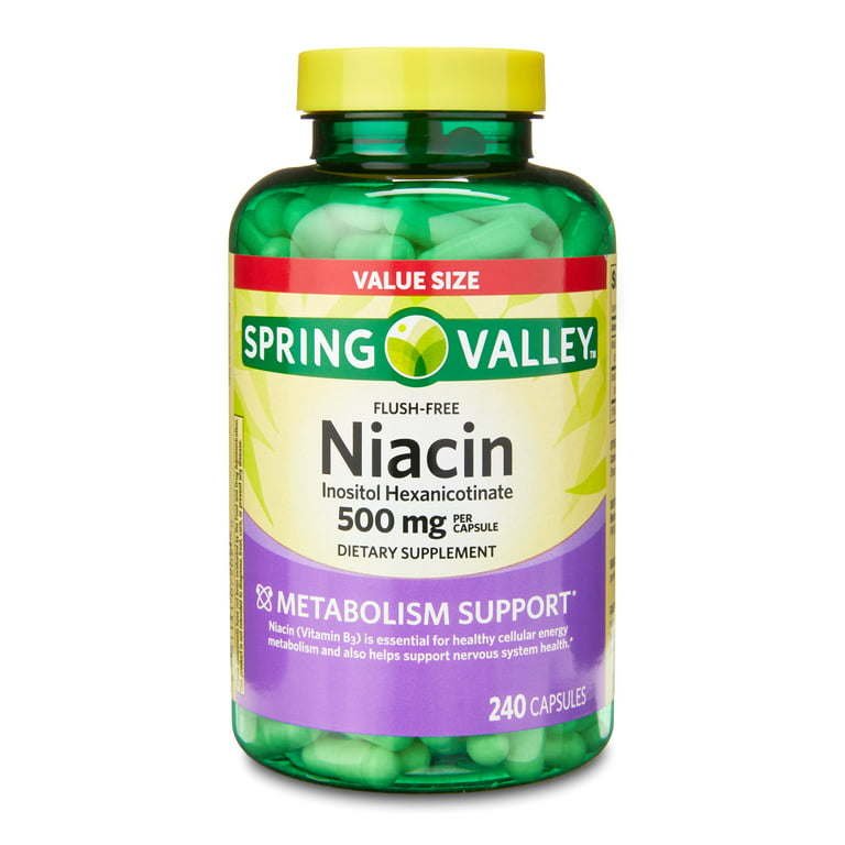 Spring Valley Niacin Metabolism Support Dietary Supplement Capsules, 500 mg, 240 Count Spring Valley Niacin Metabolism Support Dietary Supplement Capsules, 500 mg, 240 Count