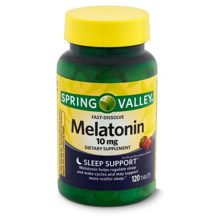 Spring Valley Melatonin Sleep Health Dietary Supplement Tablets, Strawberry, 10 mg, 120 Count Spring Valley Melatonin Sleep Health Dietary Supplement Tablets, Strawberry, 10 mg, 120 Count