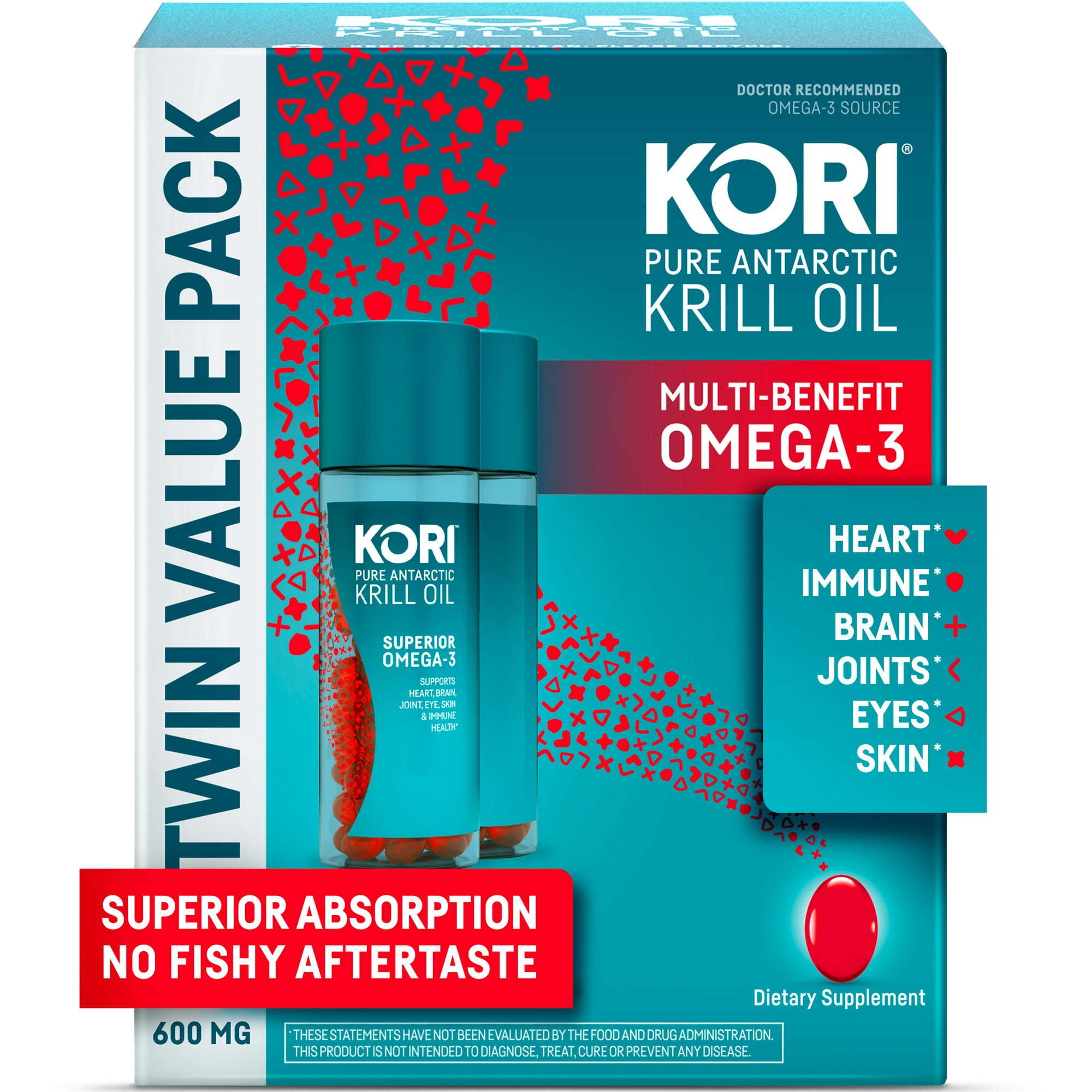 Kori Krill Oil Omega-3 600mg, 120 Softgels | Superior Omega-3 Absorption vs Fish Oil | No Fishy Burps | Omega-3 Supplement for Heart, Brain, Joint, Ey Kori Krill Oil Omega-3 600mg, 120 Softgels | Superior Omega-3 Absorption vs Fish Oil | No Fishy Burps | Omega-3 Supplement for Heart, Brain, Joint, Ey