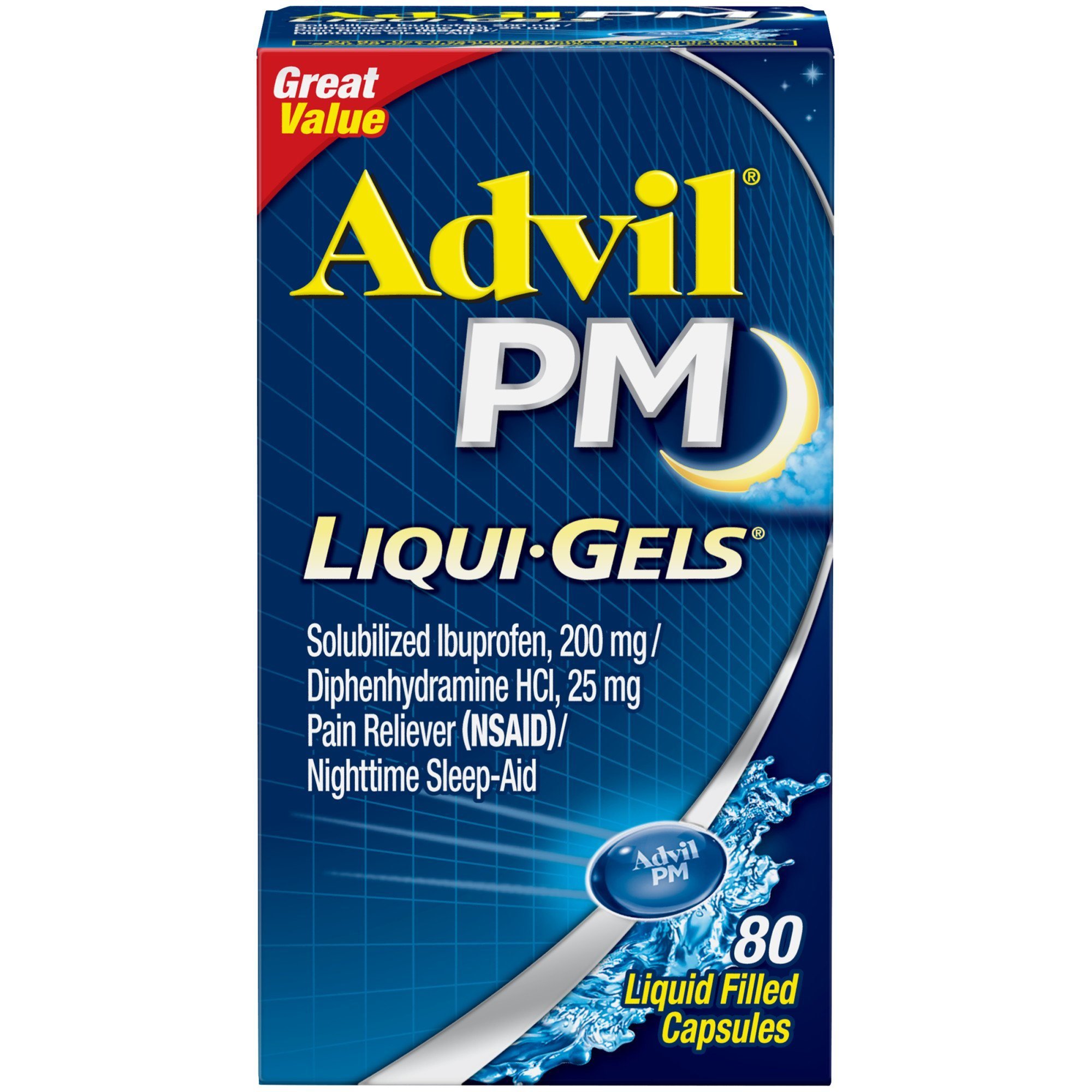 Advil PM Liqui-Gels Pain and Headache Reliever Ibuprofen Capsules; 80 Count Advil PM Liqui-Gels Pain and Headache Reliever Ibuprofen Capsules; 80 Count