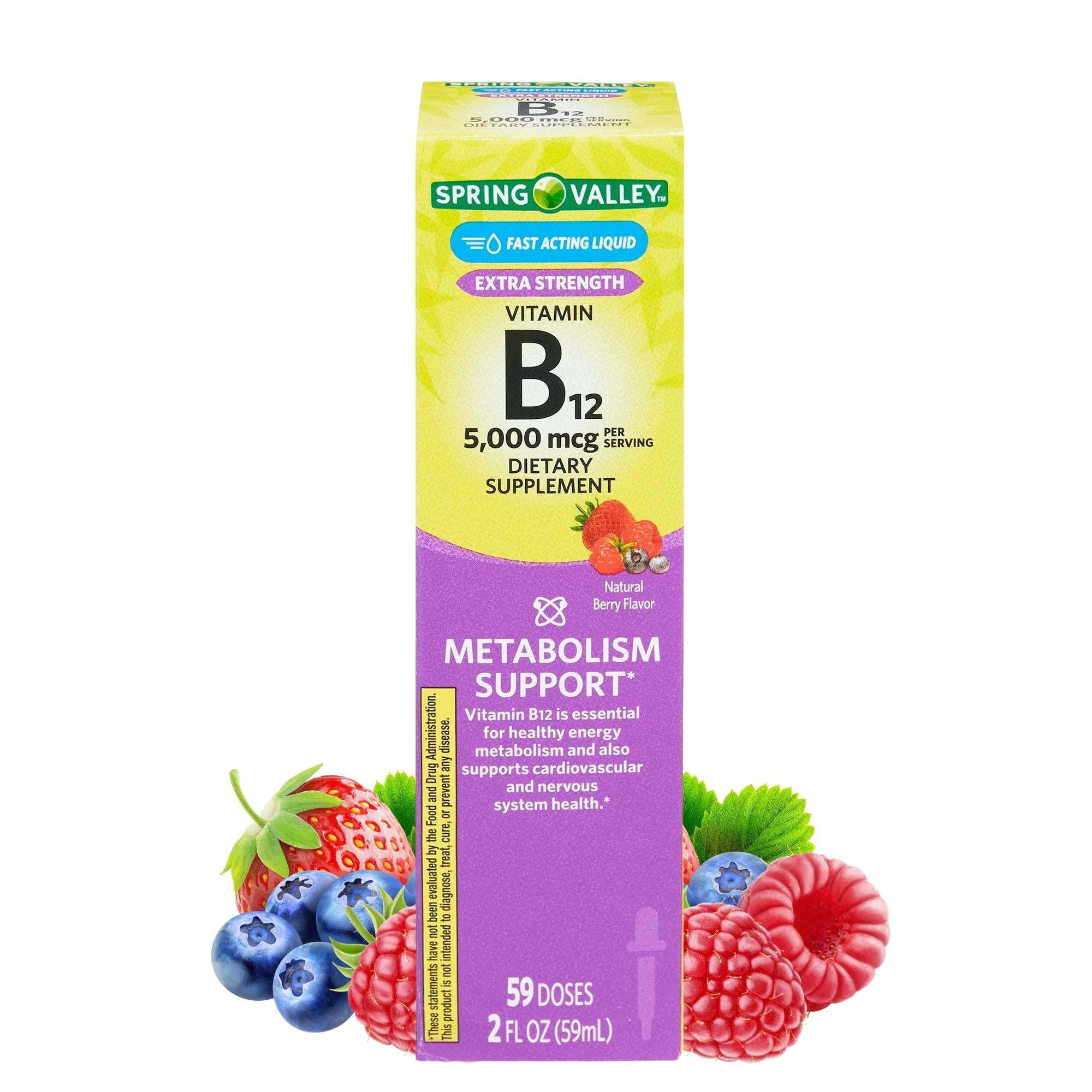 Spring Valley Liquid Vitamin B12 Metabolism Supplement; 5000 mcg; 2 fl oz Spring Valley Liquid Vitamin B12 Metabolism Supplement; 5000 mcg; 2 fl oz