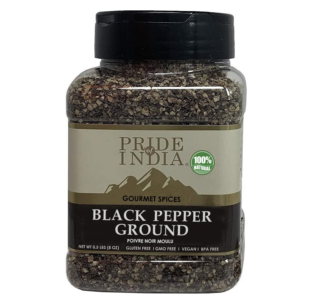 Pride of India – Black Pepper Ground – Ideal for Gourmet Dishes/ Soups/ Stews/ Rubs – Fresh & Preservatives Free – Warming Spice – Easy to S Pride of India – Black Pepper Ground – Ideal for Gourmet Dishes/ Soups/ Stews/ Rubs – Fresh & Preservatives Free – Warming Spice – Easy to S